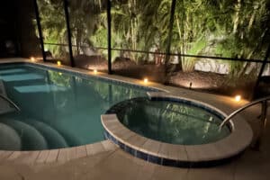 Private Heated Pool and Spa at Night