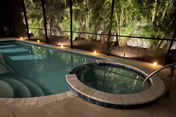 Private Heated Pool and Spa at Night